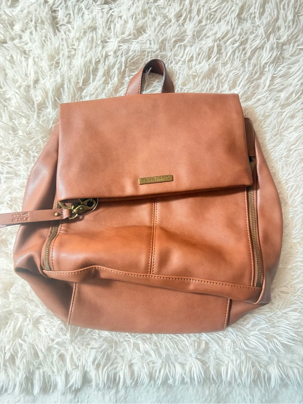 Frye Cognac Leather Fold-Over Backpack